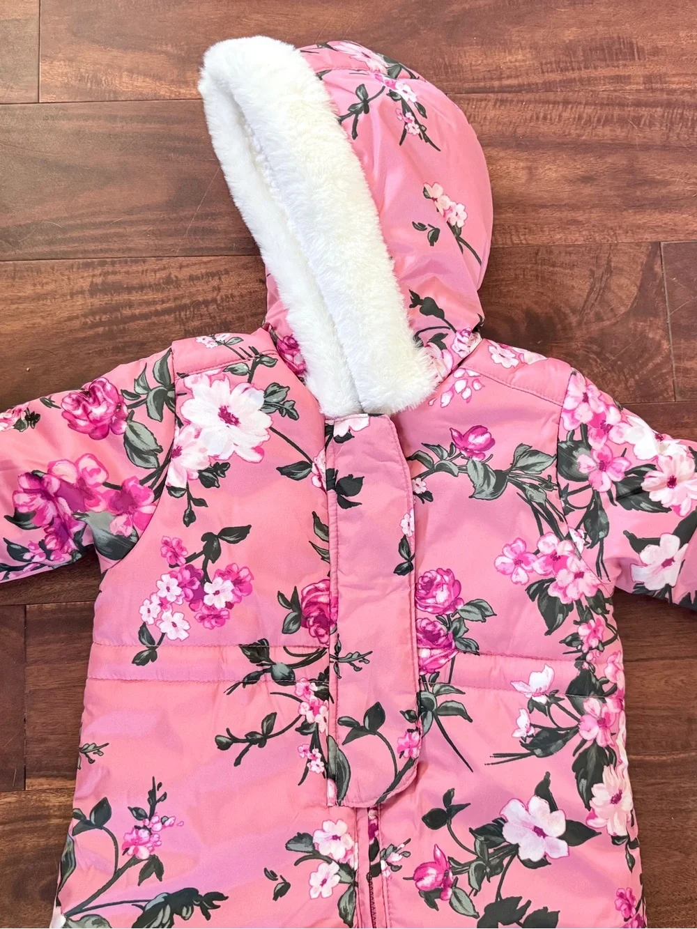 The Children's Place Pink Floral Fleece-Lined Baby Snowsuit